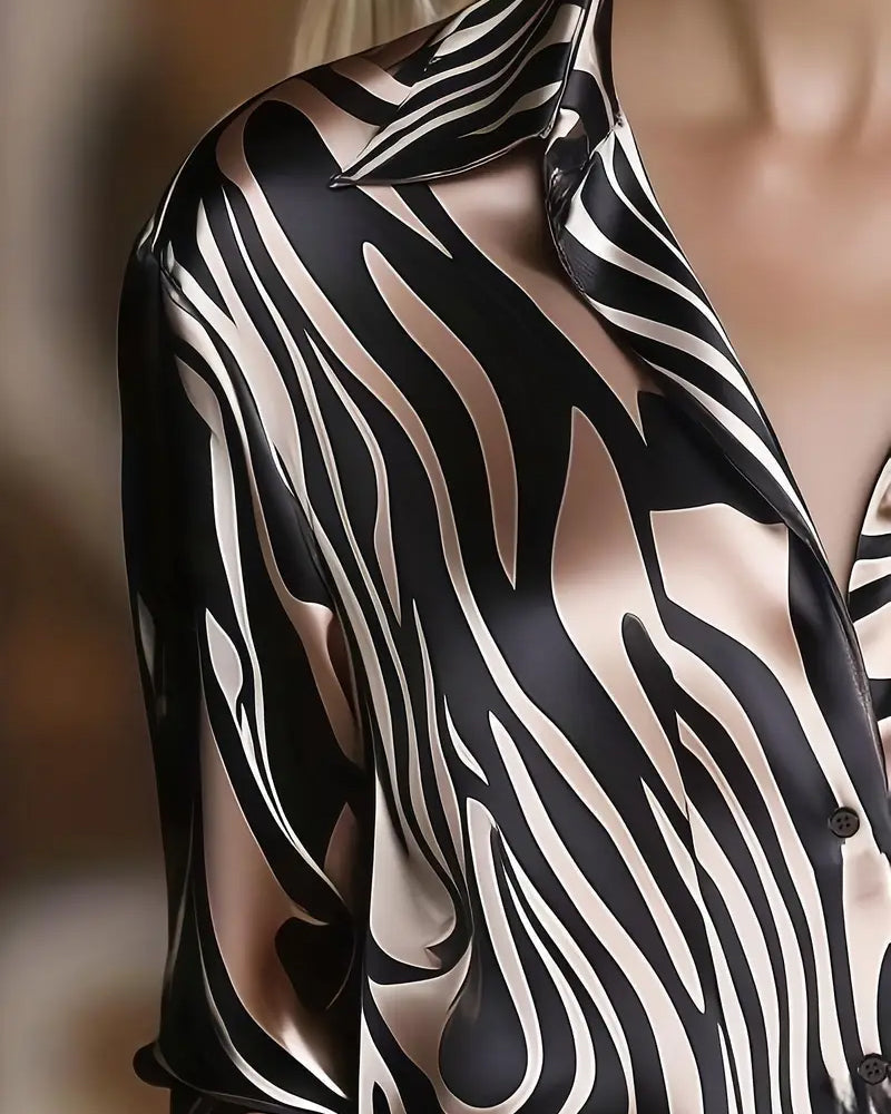 Sienna - Elegant Satin Zebra Blouse