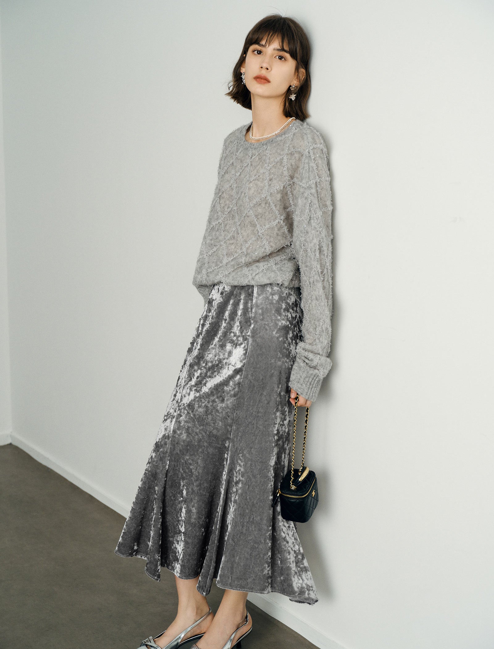 Mohair Sequins Diamond Knit Sweater