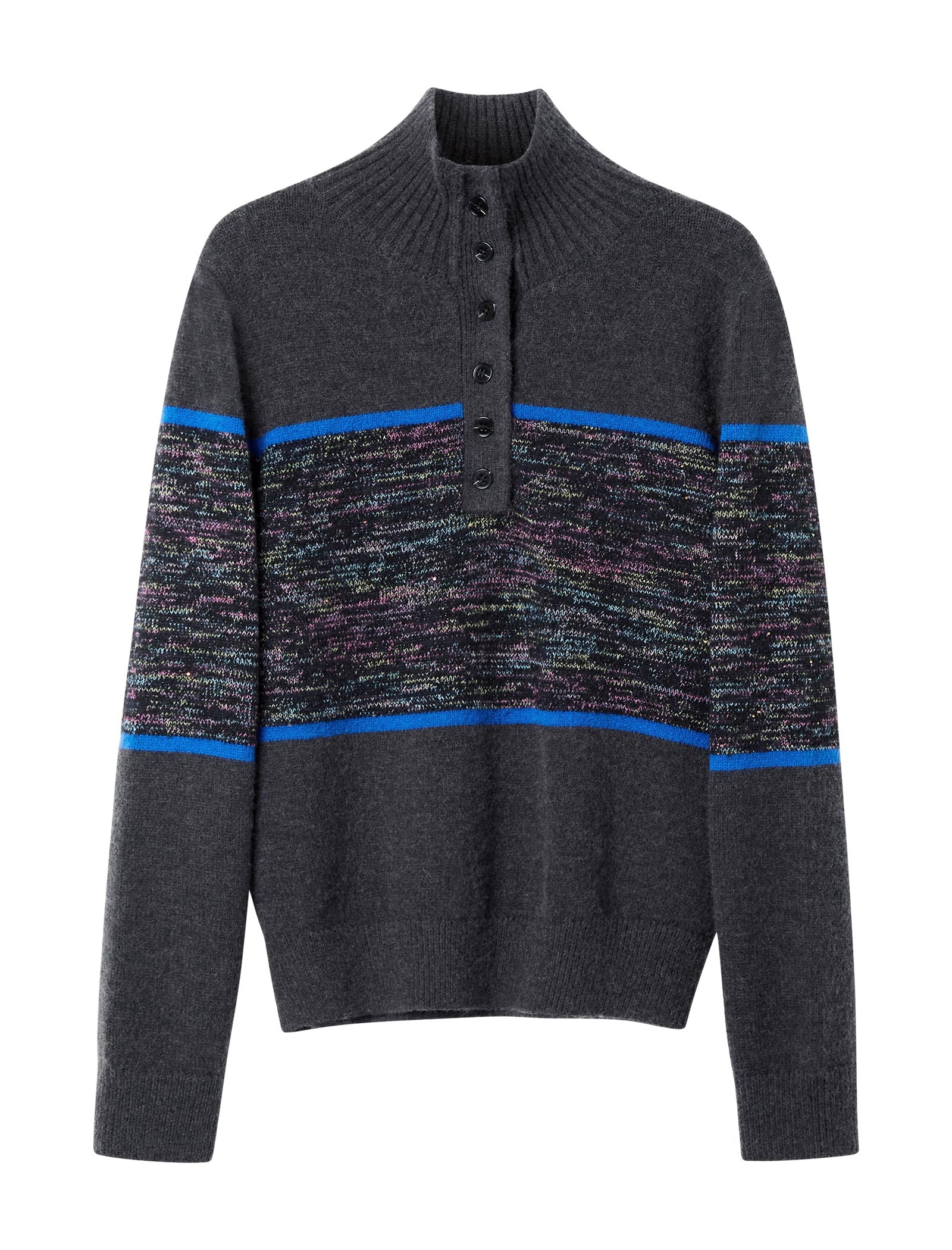 Charcoal Grey Button Placket Sweater