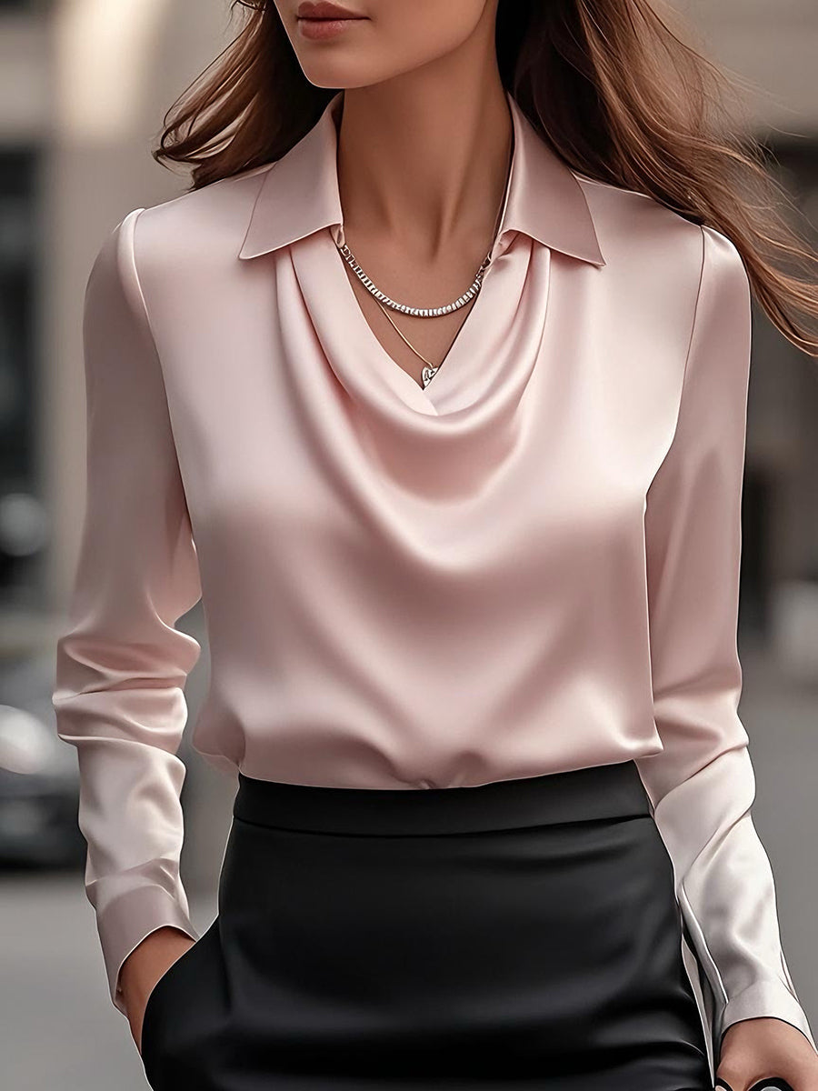 Elegant Satin Blouse with Draped Neckline