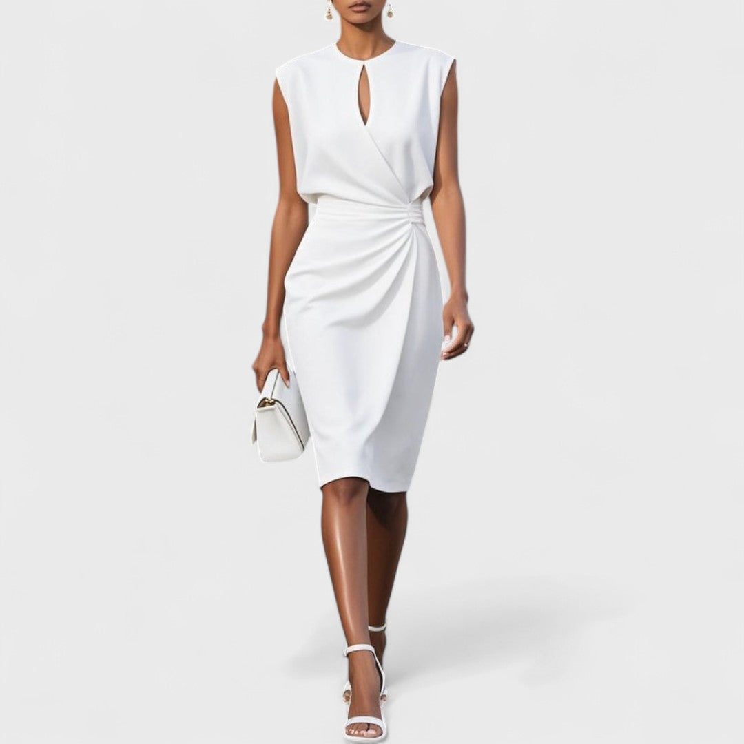 Elodie | White Draped Midi Dress