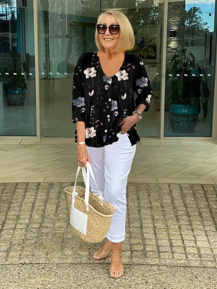 TASHA – FLORAL BLOUSE WITH SOFT DRAPE