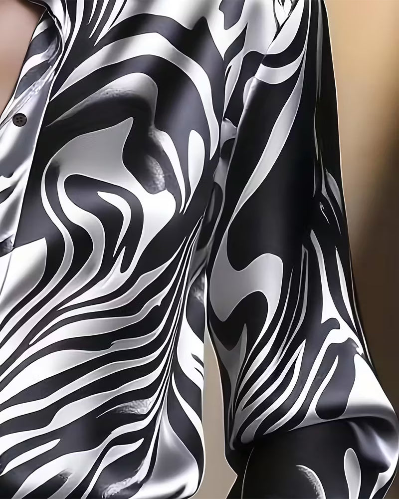 Sienna - Elegant Satin Zebra Blouse