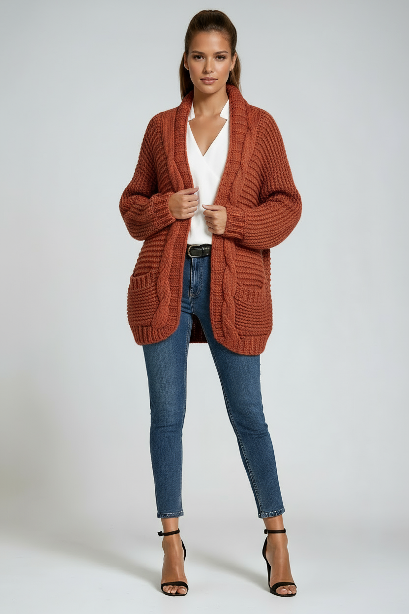 Women's Long Sleeve Cardigan | Knitted with Pockets