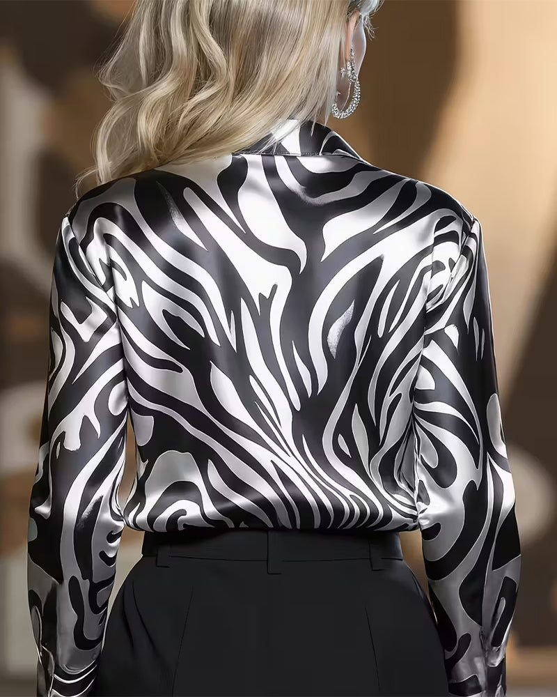 Sienna - Elegant Satin Zebra Blouse
