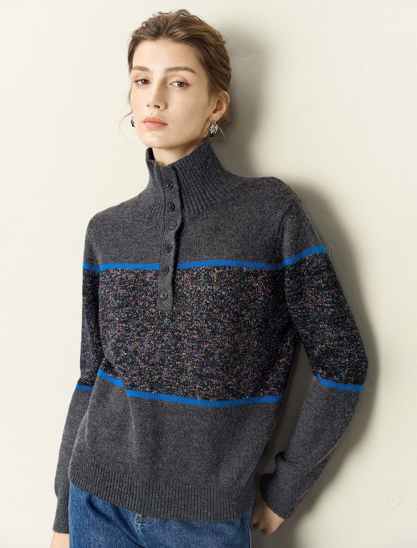 Charcoal Grey Button Placket Sweater
