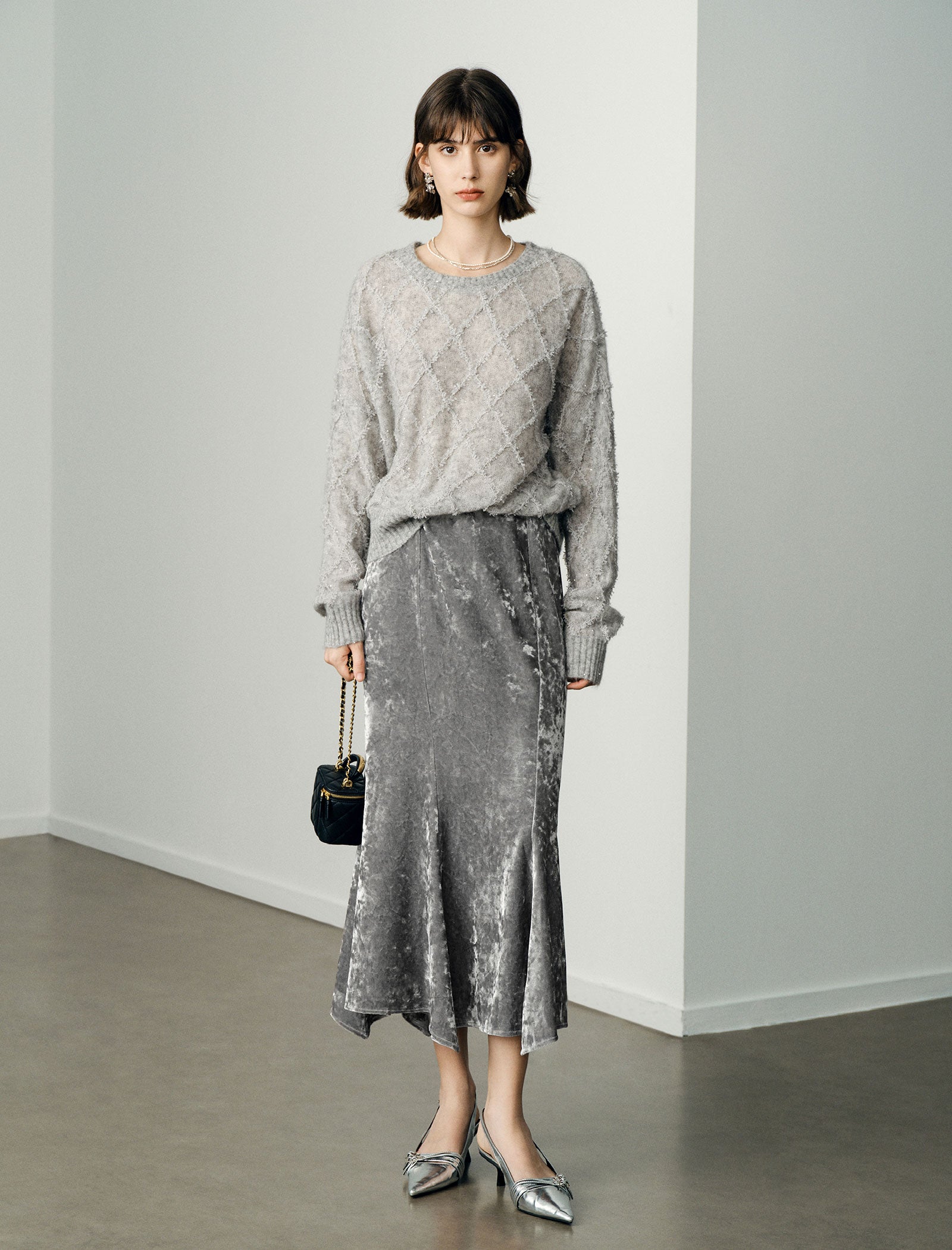 Mohair Sequins Diamond Knit Sweater